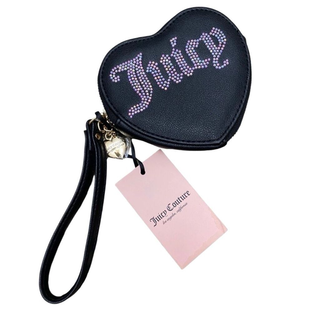 Juicy Couture Black Heart Rhinestone Wristlet Coin Purse NWT